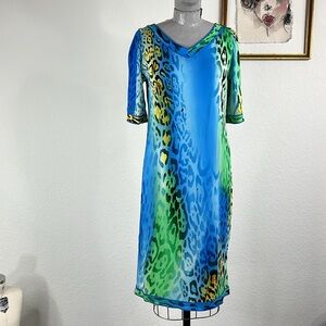 Leonard Paris Leopard Ombre V Neck Slinky Sheath Dress